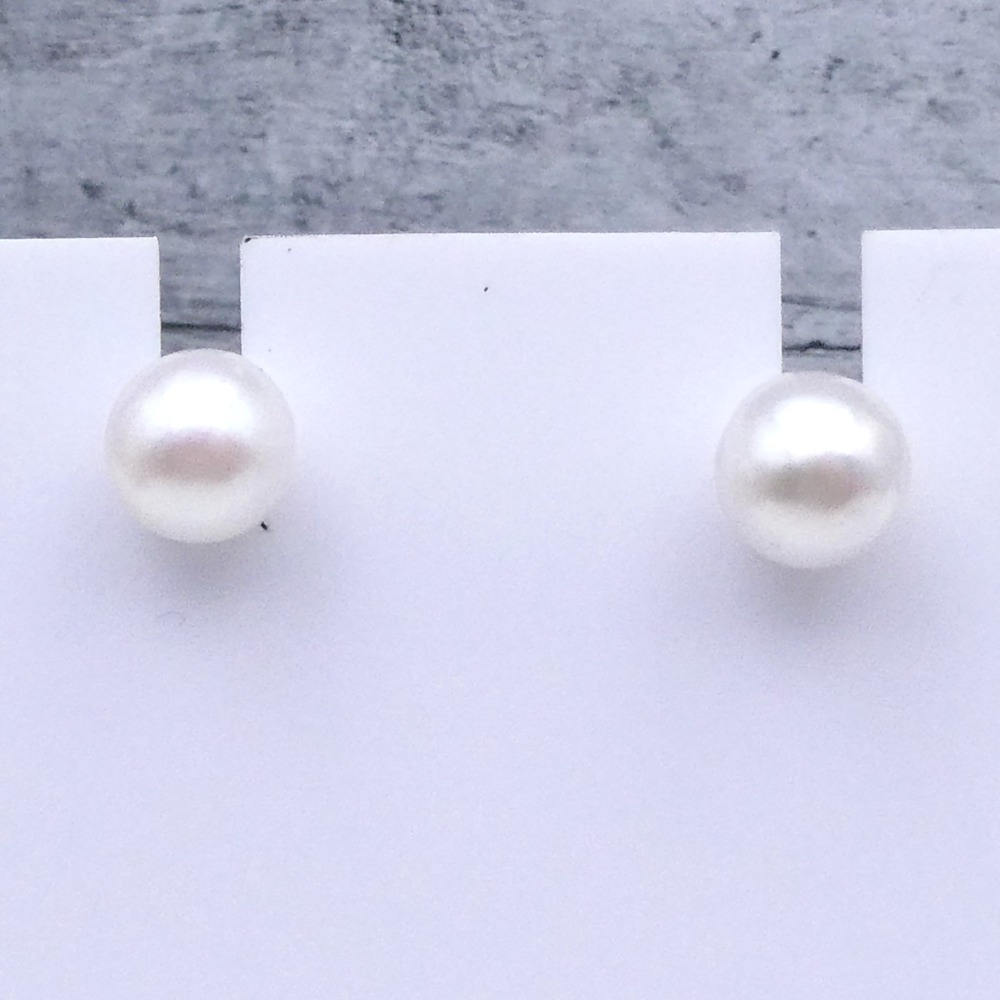 D'Joy Genuine Japanese Akoya Pearl  Gold Over Sterling Silver Stud Earrings